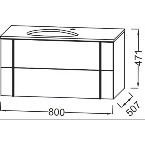 Модуль с раковиной Nouvelle Vague 80 см, фактурный дуб, 2 ящика с доводчиком, с отверстием перелива, подвесной монтаж EB3039-E73+EVI102-00 Jacob Delafon