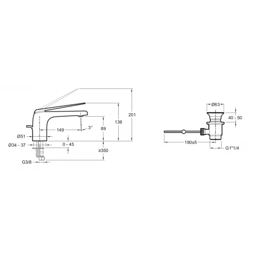 Смеситель для умывальника Avid с донным клапаном, неповоротный излив, с донным клапаном E97345-CP Jacob Delafon