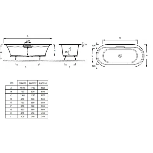 Чугунная ванна Volute 170х80 см, овальная, антискользящее покр. E6D037-00 Jacob Delafon