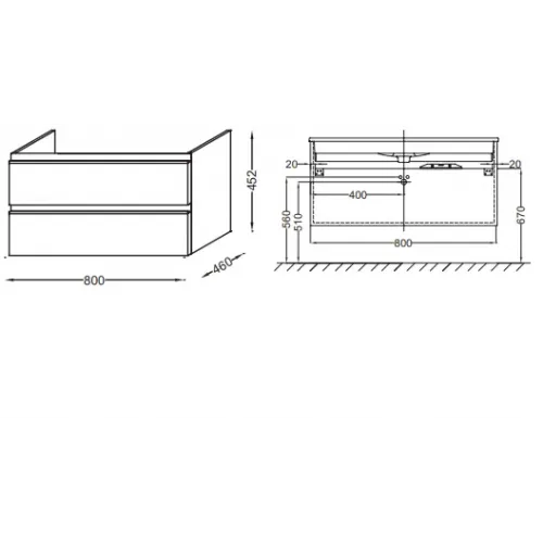 Модуль под раковину Vox 80х46х45,2 см, квебекский дуб, 2 выдвижных ящика, встроенные ручки EB2028-RA-E10 Jacob Delafon