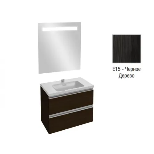 Комплект мебели для ванной Vox 60 см, черное дерево, с 2 выдвижными ящиками, с функцией анти-пар, с подсветкой, подвесной монтаж EB1411-NF+EXAF112-Z-00+EB2030-RA-E15 Jacob Delafon
