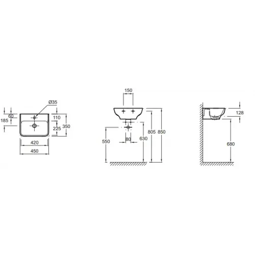 Подвесная раковина Struktura 45х35х13 см, санфарфор EGH111-Z-00 Jacob Delafon