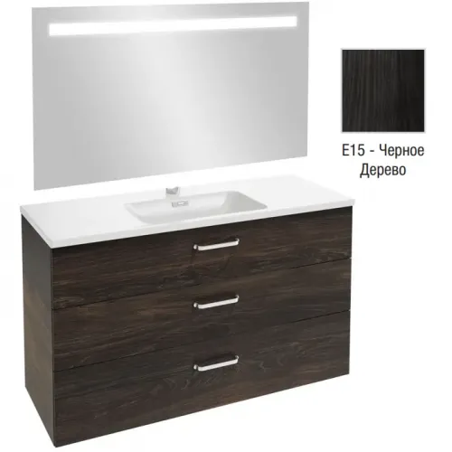 Комплект мебели для ванной Vox 120 см, изогнутая ручка, белый блестящий лак, 3 выдвижных ящика, с подсветкой, подвесной монтаж EB1418-NF+EXAB112-Z-00+EB2091-R1-G1C Jacob Delafon