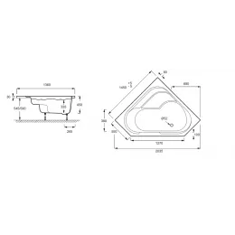 Акриловая ванна Bain-douche 145х145 см, с антискользящим покрытием, правосторонняя, угловая симметричная E6221-00 Jacob Delafon