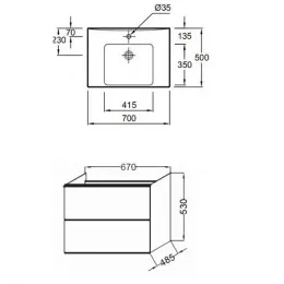Модуль с раковиной Odeon Up 70 см, серый антрацит, подвесной монтаж E4732-00+EB890-N14 Jacob Delafon