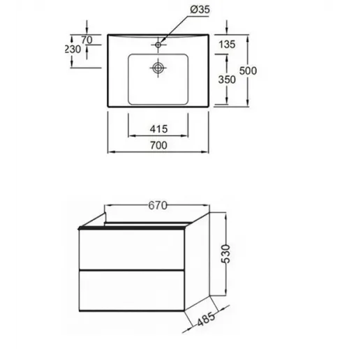 Модуль с раковиной Odeon Up 70 см, серый антрацит, подвесной монтаж E4732-00+EB890-N14 Jacob Delafon