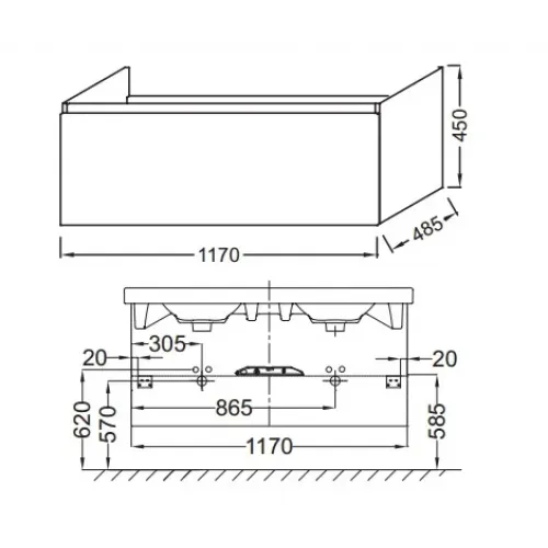 Модуль с раковиной Odeon Up 120 см, белый лак, 1 ящик выдвижной, плавное закрывание, двойная раковина-столешница, подвесной монтаж E4730-00+EB887-N18 Jacob Delafon