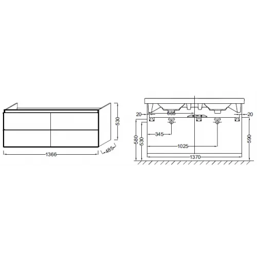 Модуль под раковину Odeon Up 136,5х48,5х53 см, серый антрацит EB997-N14 Jacob Delafon