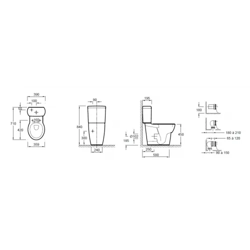 Унитаз-компакт Ove 35,9х71 см, нижняя подводка, горизонтальный выпуск, без сиденья 19967W-00+E1558-00 Jacob Delafon