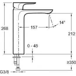 Высокий смеситель на столешницу Aleo 21,2 см, неповоротный излив, без донного клапана E72299-4-CP Jacob Delafon