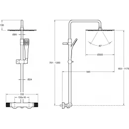 Душевая система без излива Rivoli 1 режим, 30 см, round, термостат, верхний душ, с лейкой E26587-CP Jacob Delafon