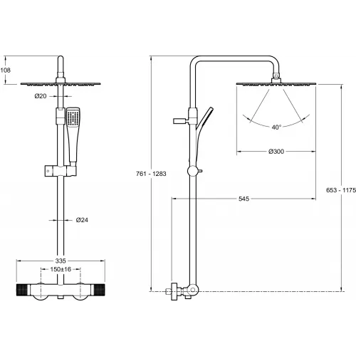 Душевая система без излива Rivoli 1 режим, 30 см, round, термостат, верхний душ, с лейкой E26587-CP Jacob Delafon