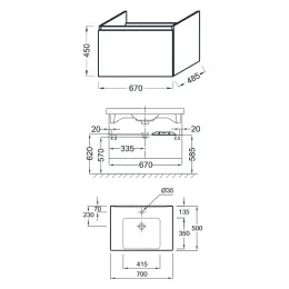 Модуль под раковину Odeon Up 67х48,5х45 см, серый антрацит EB860-N14 Jacob Delafon