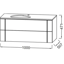 Модуль с раковиной Nouvelle Vague 100 см, белый меламин, 2 ящика с доводчиком, серая раковина, без переливного отверстия, подвесной монтаж EB3040-N18+EVI002-MG2 Jacob Delafon