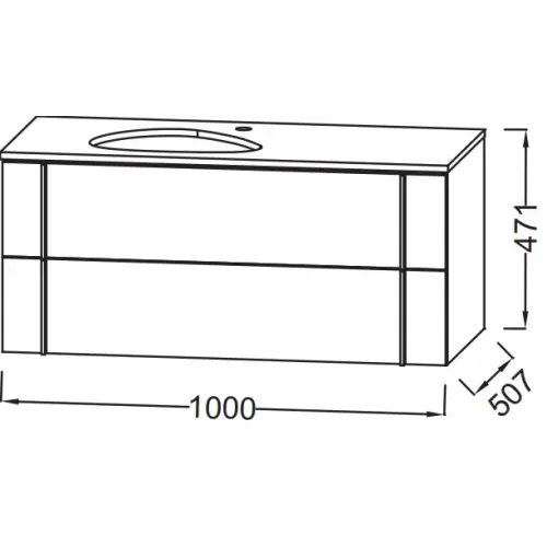 Модуль с раковиной Nouvelle Vague 100 см, белый меламин, 2 ящика с доводчиком, серая раковина, без переливного отверстия, подвесной монтаж EB3040-N18+EVI002-MG2 Jacob Delafon