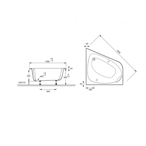 Акриловая ванна Odeon Up 140х140 см, производство Россия, асимметричная E6070RU-00 Jacob Delafon