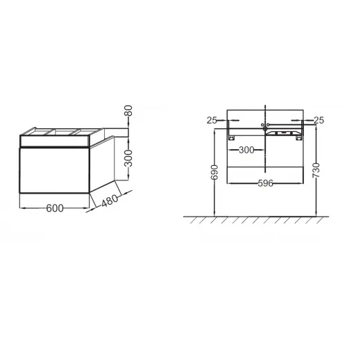 Модуль под раковину Terrace 60х48х38 см, черный матовый, верхний ящик из цельного дерева, система push-to-open EB1185-M61 Jacob Delafon