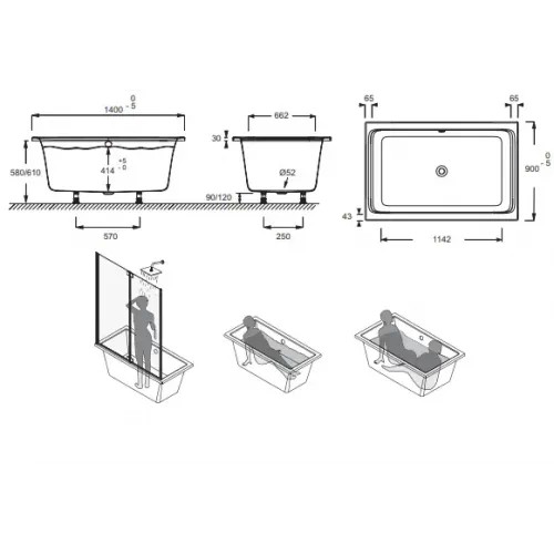 Акриловая ванна Capsule 140х90 см, ножки в комплекте, сидячая E6D123-00 Jacob Delafon