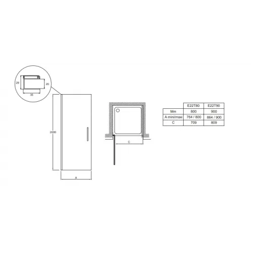 Душевая дверь в нишу Contra 100х200 см, реверсивная, 6 мм E22T100-GA Jacob Delafon