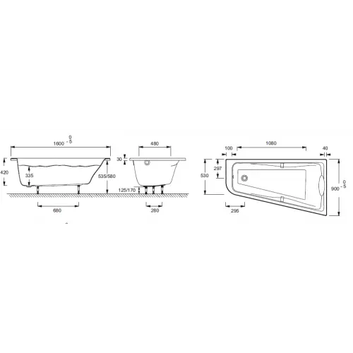 Гидромассажная ванна Odeon Up 160х90 см, с системой energy+, асимметричная E5EN2250RU-00 Jacob Delafon