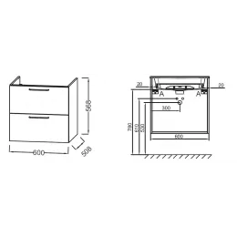 Модуль под раковину Odeon Rive Gauche 60х50,8х56,8 см, 2 ящика, белый, черные ручки EB2520-R9-N18 Jacob Delafon