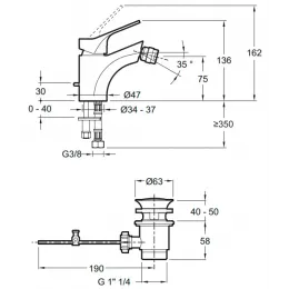 Смеситель для биде Brive ., с донным клапаном E75763-CP Jacob Delafon