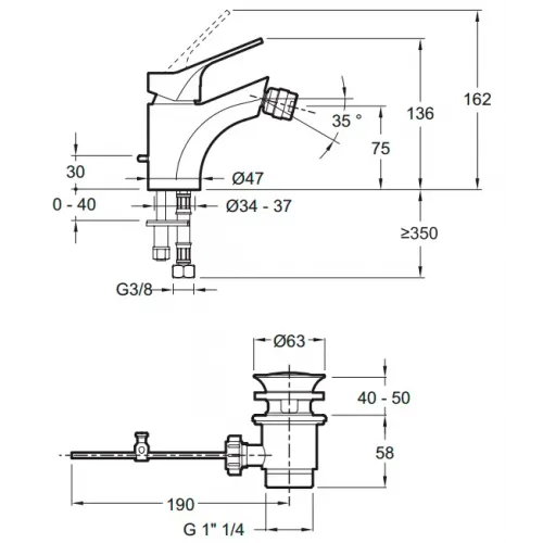 Смеситель для биде Brive ., с донным клапаном E75763-CP Jacob Delafon