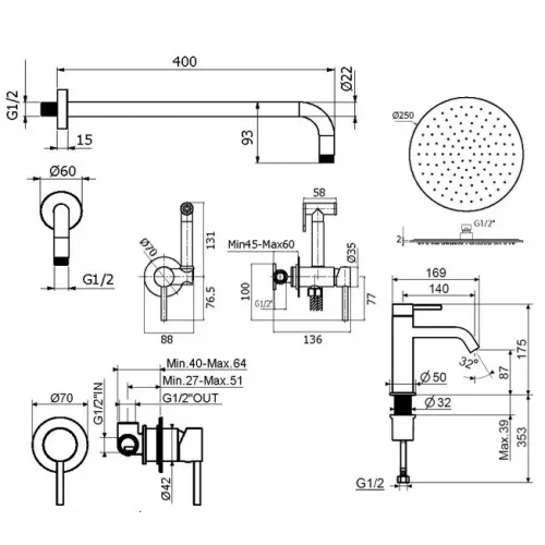 Комплект для душа Plumberia Selection IXO KITZXO01OR53