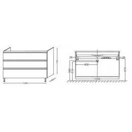 Модуль под раковину Vox 120х46х73,4 см, ореховое дерево, 3 ящика, прямоугольные ручки EB2091-R2-E16 Jacob Delafon