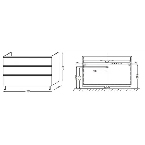 Модуль под раковину Vox 120х46х73,4 см, ореховое дерево, 3 ящика, прямоугольные ручки EB2091-R2-E16 Jacob Delafon
