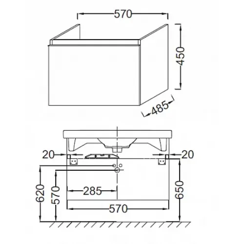 Модуль под раковину Odeon Up 57х48,5х45 см, 1 ящик, серый дуб EB877-E71 Jacob Delafon
