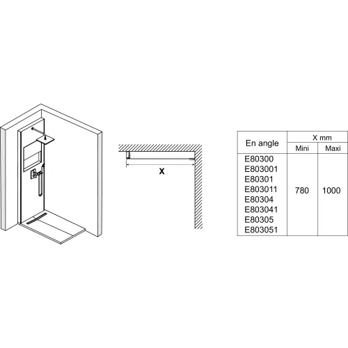 Душевой сет со стеновой панелью Ecrin 100х233,5 см, облачно-серый, в угол, круглая лейка, термостат, верхний душ, с лейкой E80301-D35 Jacob Delafon