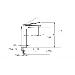 Высокий смеситель на столешницу Avid 20,4 см, полированный никель, неповоротный излив, без донного клапана E97347-ND-BN Jacob Delafon