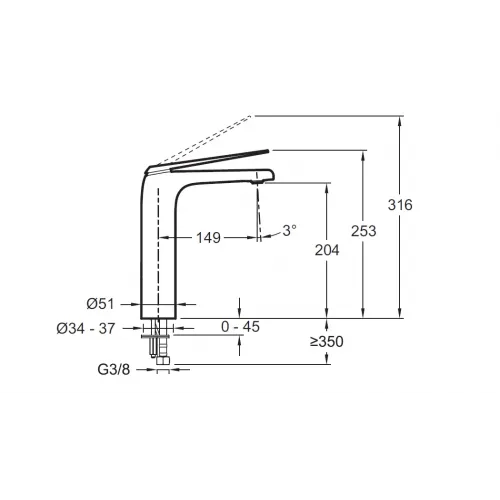 Высокий смеситель на столешницу Avid 20,4 см, полированный никель, неповоротный излив, без донного клапана E97347-ND-BN Jacob Delafon