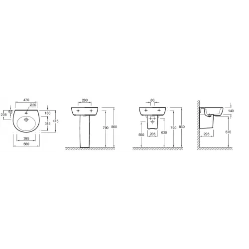Подвесная раковина Ove 56х47,5х14 см, санфарфор E1563-00 Jacob Delafon