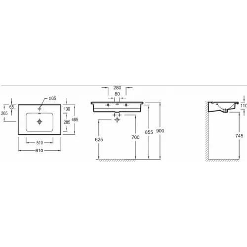 Подвесная раковина Vox 60х46х11 см, отверстие для смесителя, санфарфор EXAF112-00 Jacob Delafon