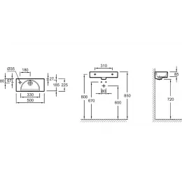 Подвесная раковина Odeon Rive Gauche 55х22,5х8,5 см, отверстие под смеситель справа, санфаянс EGO112-56-00 Jacob Delafon