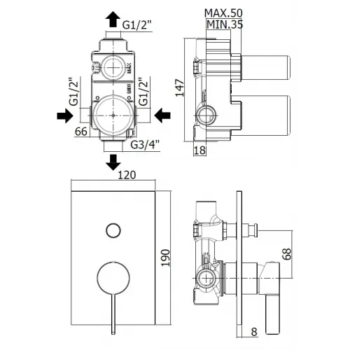 Смеситель для душа Paffoni Rock RO015CR