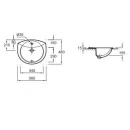 Встраиваемая сверху раковина Оdeon 56х48 см, санфарфор, с отв. под смеситель E1061-00 Jacob Delafon