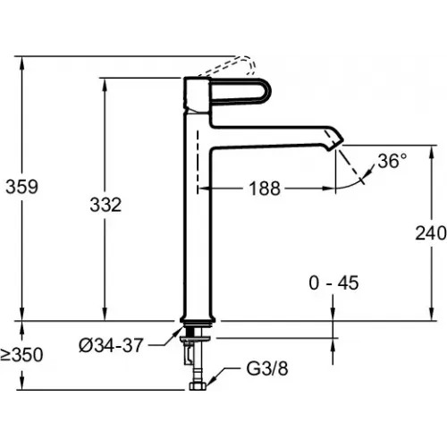 Высокий смеситель на столешницу Odeon Rive Gauche 33,2 см, белая ручка, чёрный цвет, неповоротный излив, без донного клапана E21031-00-BL Jacob Delafon