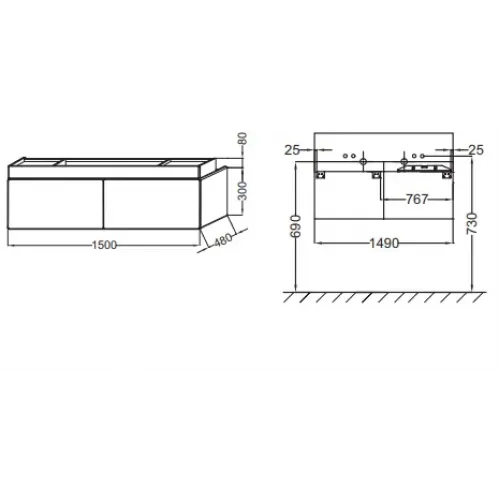 Модуль под раковину Terrace 150х48х38 см, серый титан блестящий, верхний ящик из цельного дерева, система push-to-open EB1189-N21 Jacob Delafon