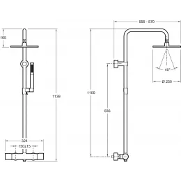 Душевая система без излива Toobi 1 режим, 25 см, round, термостат, верхний душ, с лейкой E8993-CP Jacob Delafon