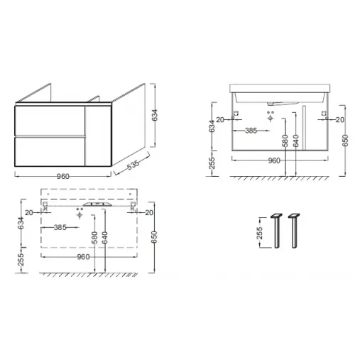 Модуль под раковину Soprano 96х53,5х63,4 см, 1 дверца, 2 ящика, сливовый EB1331-N04 Jacob Delafon