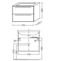 Модуль под раковину Struktura 77х47х56 см, белый блестящий, 2 выдвижных ящика EB1277-N18 Jacob Delafon