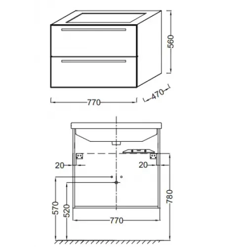 Модуль под раковину Struktura 77х47х56 см, белый блестящий, 2 выдвижных ящика EB1277-N18 Jacob Delafon