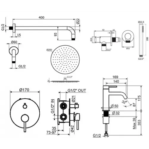 Комплект для душа Plumberia Selection IXO KITXO18BO53
