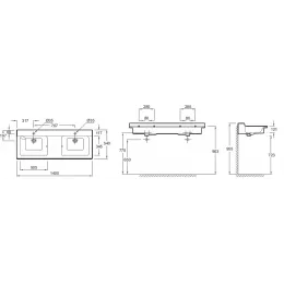 Мебельная раковина Soprano 140х54 см, отверстие для смесителя справа и слева, с керамической заглушкой слива EXJ112-00 Jacob Delafon