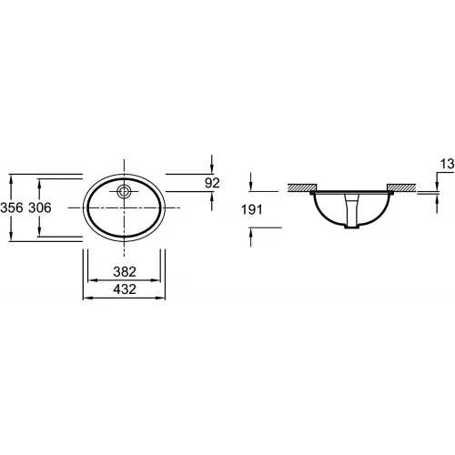 Встраиваемая снизу раковина Caxton 43,2х35,6 см, санфарфор 2209-0 Jacob Delafon