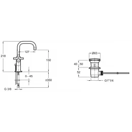 Смеситель для умывальника Purist поворотный излив, с донным клапаном E14594-3-CP Jacob Delafon