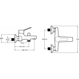 Настенный смеситель Eo неповоротный излив, с выходом на душ (без лейки) E24160RU-CP Jacob Delafon